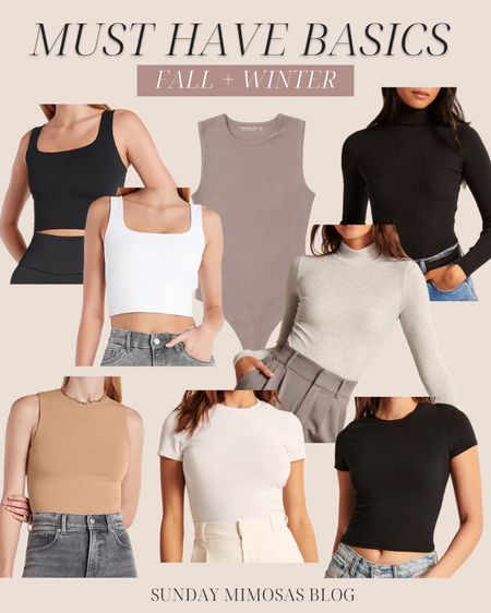 Must Have Basics for Fall and Winter. These basics are great for layering. Basics you’ll want to add to your fall wardrobe - white t shirt, black t shirt, neutral bodysuits, turtleneck bodysuit, seamless high neck bodysuit, white and black cropped tanks, high neck bodysuits 

#basics #fallbasics #basicwhitetee #abercrombiebodysuit #express #croppedtanks #turtleneckbodysuit

#LTKSeasonal #LTKstyletip #LTKsalealert