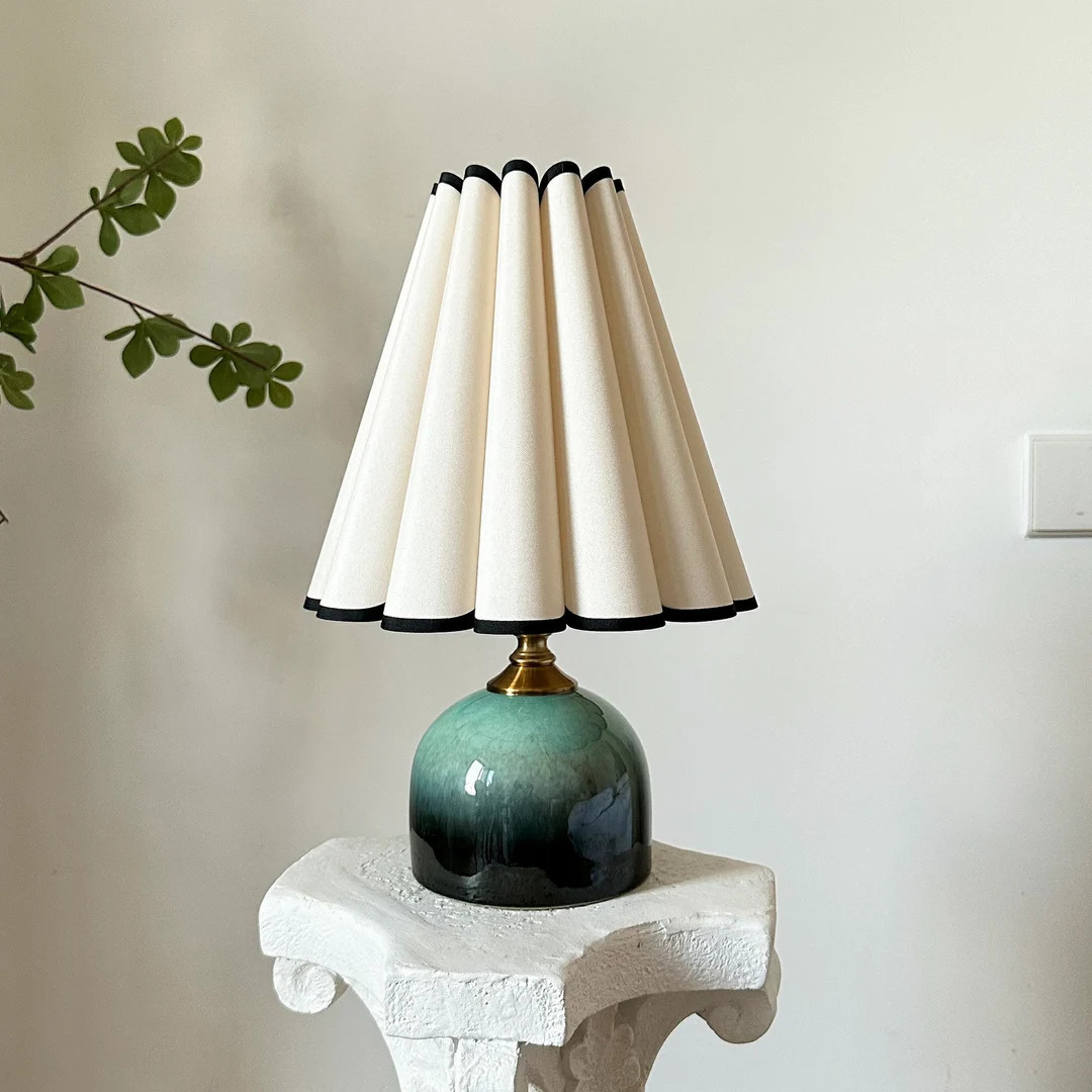 Jewel Toned Ceramic Table Lamp, Handmade High Style Pleated Petal Shade, Durable Base 110-240V Be... | Etsy (Global)