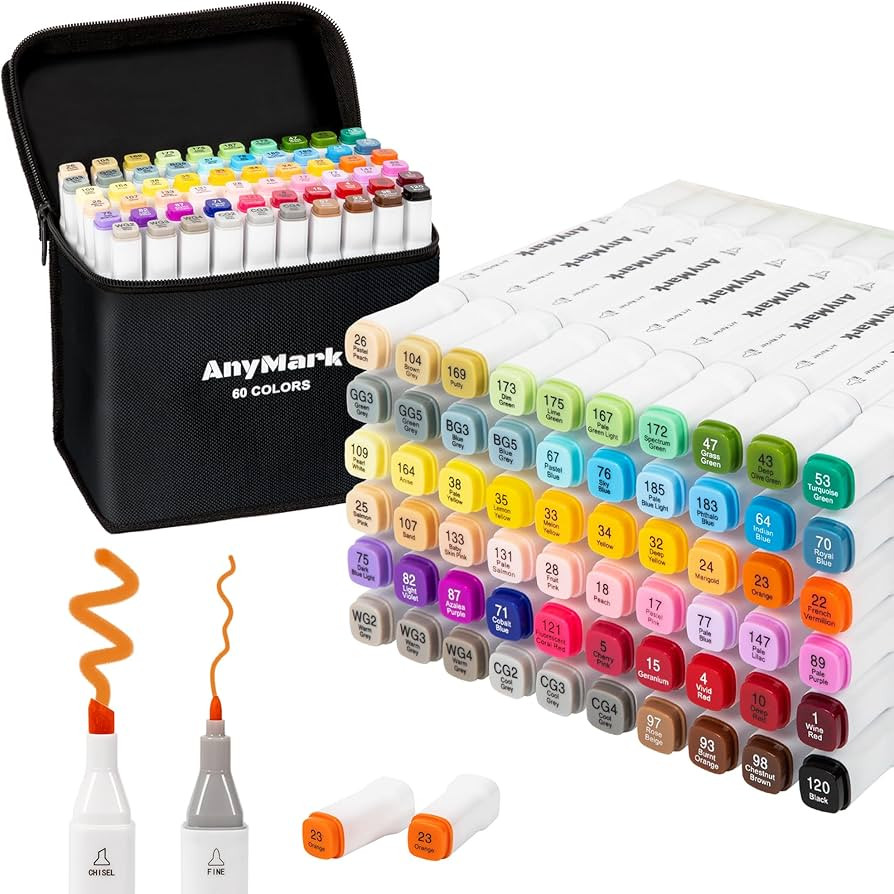 AnyMark Alcohol Markers, 60 Colors Dual Tip Art Coloring Markers Set for Kids Adult Book Drawing ... | Amazon (US)