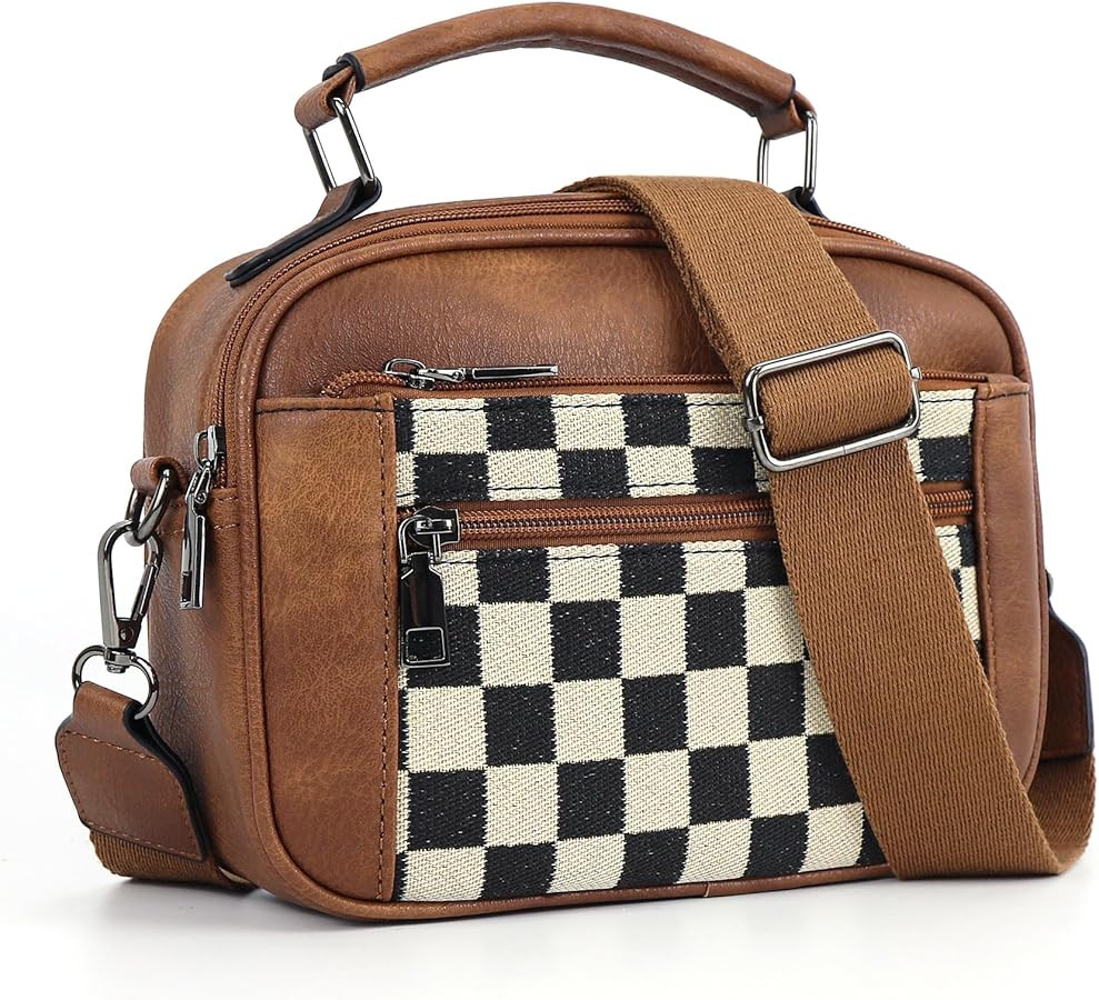 Checkered Crossbody Bag Checkerboard Purse For Women Plaid Pattern Shoulder Bags Colorblock Leath... | Amazon (US)