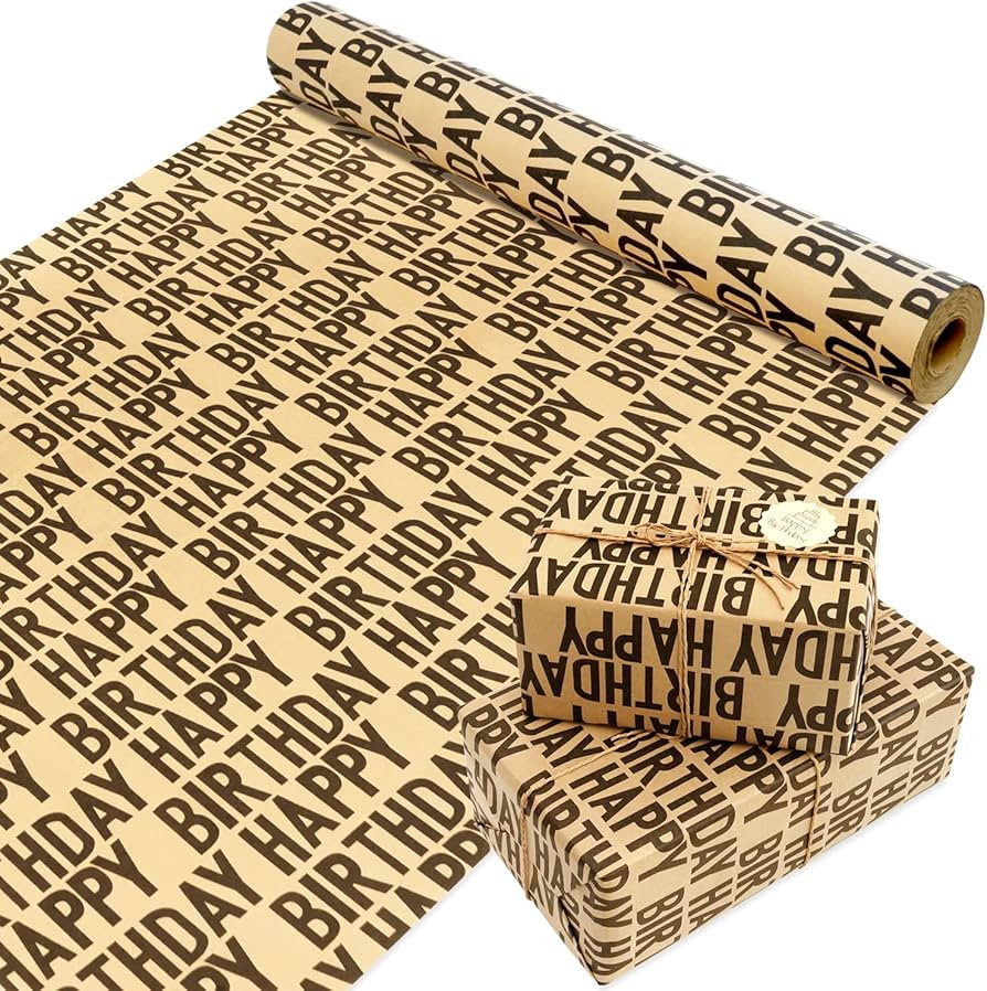 Birthday Wrapping Paper Roll, Black Kraft Gift Wrapping Paper Jumbo Roll, Black Happy Birthday Wr... | Amazon (US)
