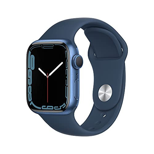 Apple Watch Series 7 (GPS, 41mm) Smart watch - Blue Aluminium Case with Abyss Blue Sport Band - Regular. Fitness Tracker, Blood Oxygen & ECG Apps, Always-On Retina Display, Water Resistant | Amazon (UK)