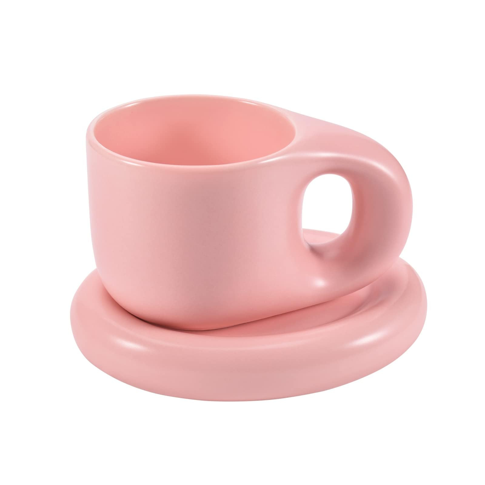 Koythin Ceramic Coffee Chubby Mug Saucer Set, Creative Cute Fat Handle Cup with Saucer for Office... | Amazon (US)