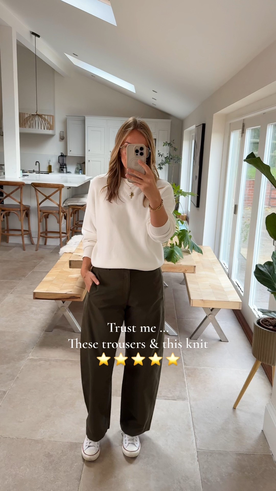 This knit is up there with my client favourites - it’s a soft clean 100% cotton , a lovely slouchy shape and hangs beautifully. 
I wear a large. 
The trousers are a structured jersey which means they look crisper than they actually are with added comfort 😉 
The barrel shape is soft but apparent and they sit past the ankle at full length. I have style these in a previous post with a turn up or you could hem easily with wonder web. 
They come in a longer leg too. 
And other shades. 
I’m wearing a large. 

This is a comfort trouser that dresses up for the office and serves well off duty  or a travel pant. No creasing! 

Crew neck tshirt I find perfect for layering and I wear a medium. 

Styled with leather hi top converse - as they are warmer than canvas. 

Casual outfit 
Smart casual 
Uniqlo

#LTKuk #LTKautumn