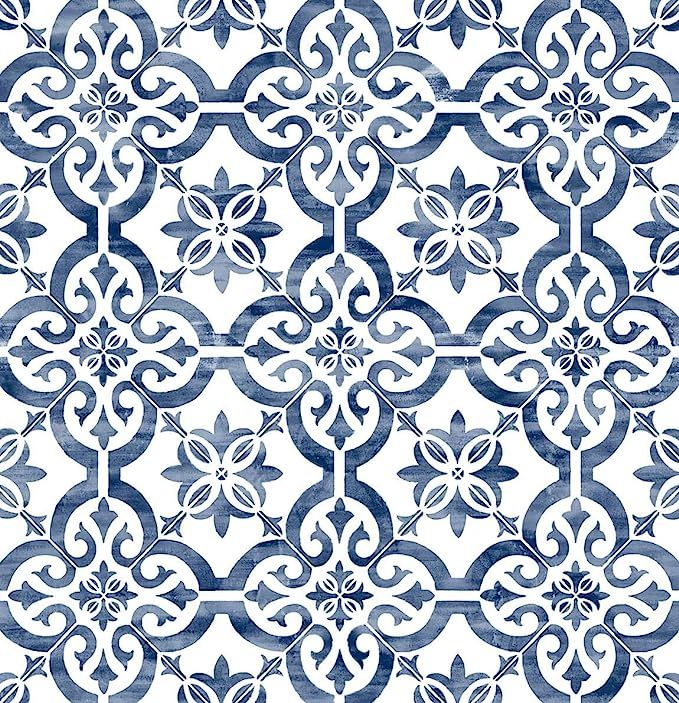 Lillian August Luxe Haven Porto Tile Peel and Stick Wallpaper (Riviera Blue) | Amazon (US)