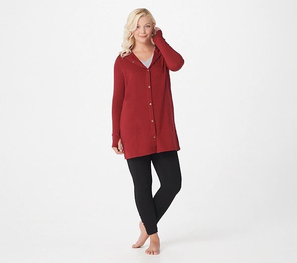 Cuddl Duds Comfortwear Snap Front Hooded Cardigan | QVC
