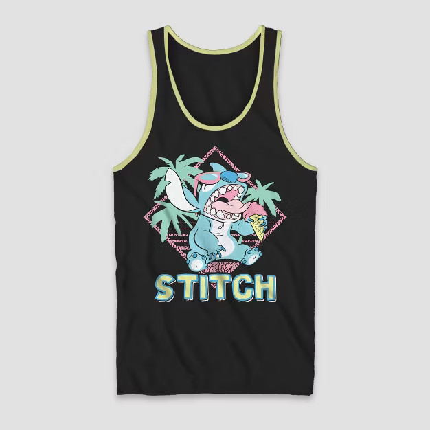 Men's Disney Stitch Tropical Tank Top - Black/Yellow | Target