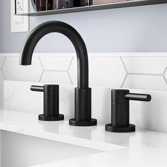 allen + roth Harlow Matte Black Widespread 2-Handle WaterSense Bathroom Sink Faucet with Drain | Lowe's