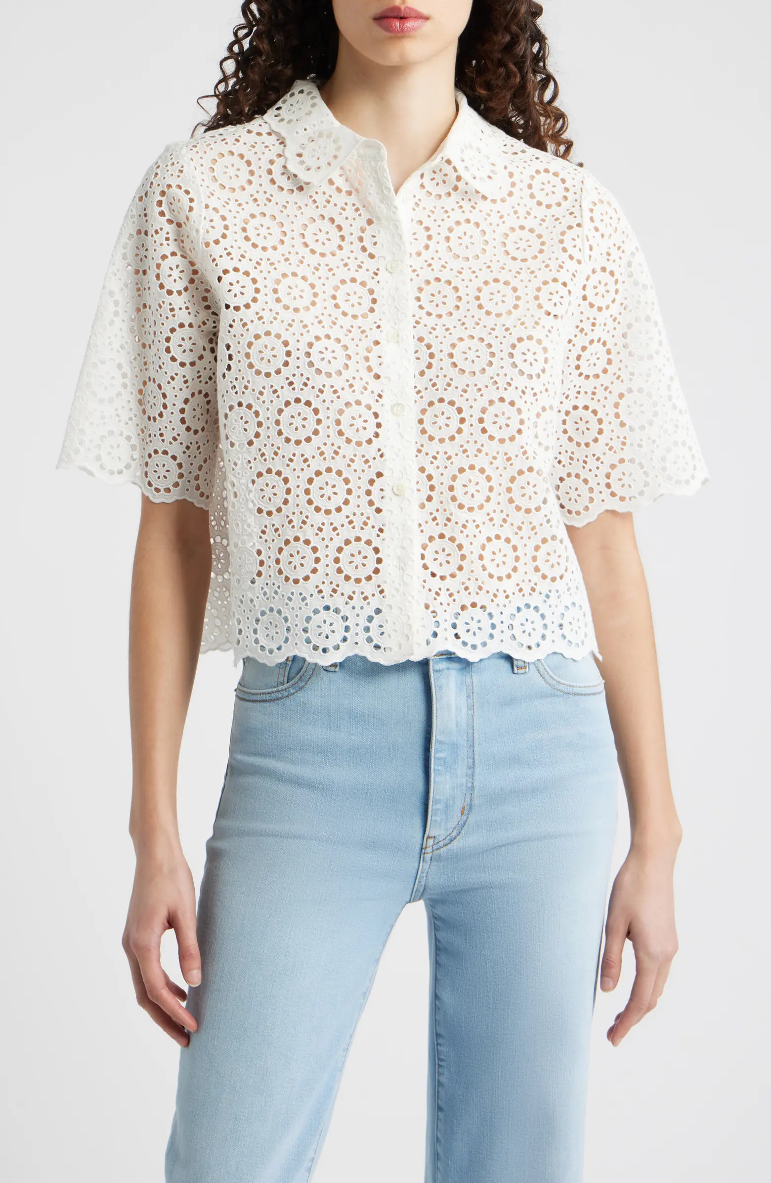 The Petal Eyelet Crop Shirt | Nordstrom