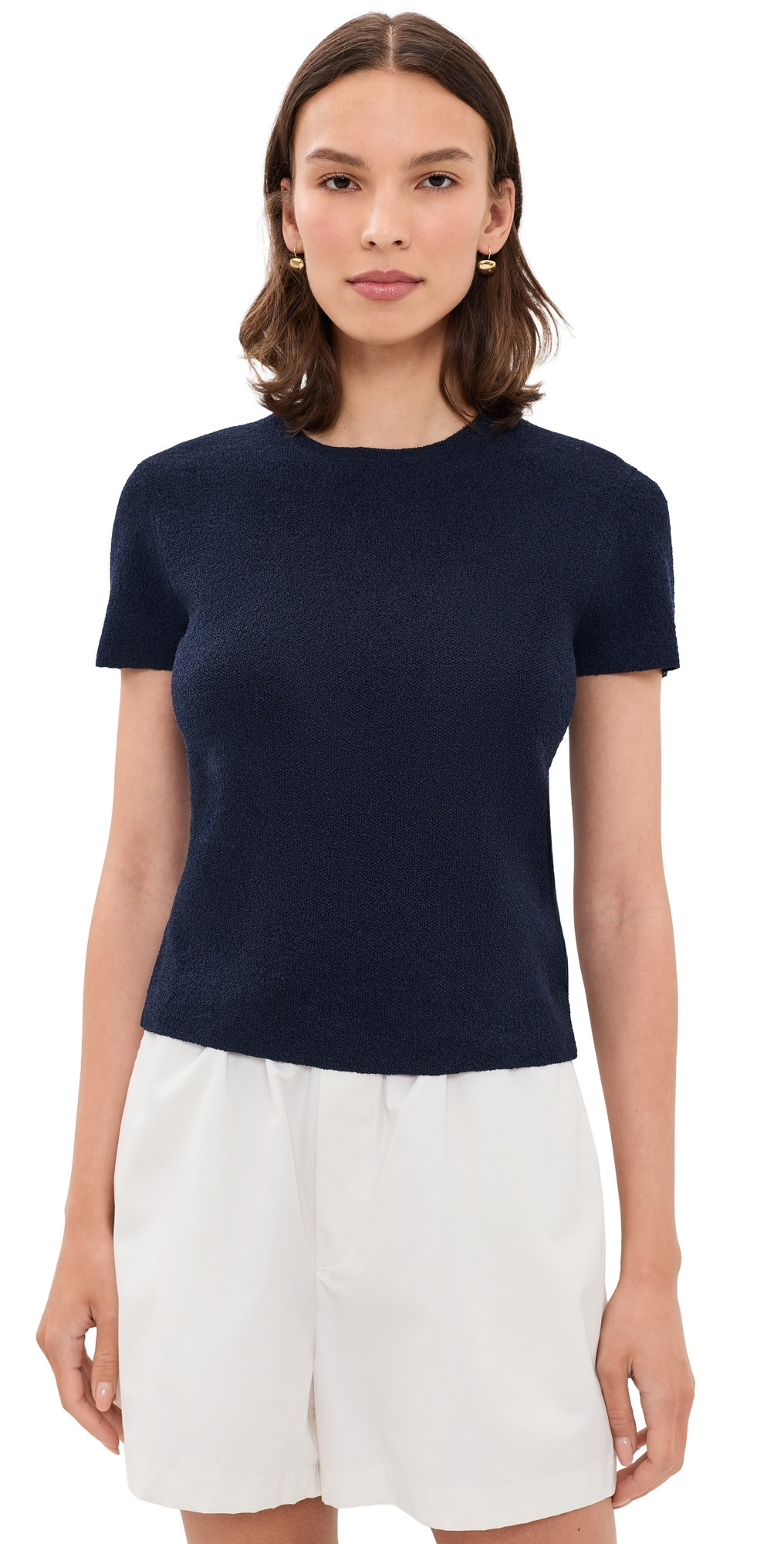Vince Texture Short Sleeve Crew Pullover Navy XXS | Shopbop