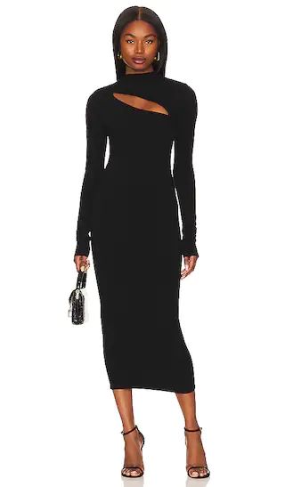 Slit Funnel Midi Dress in Black001 | Revolve Clothing (Global)