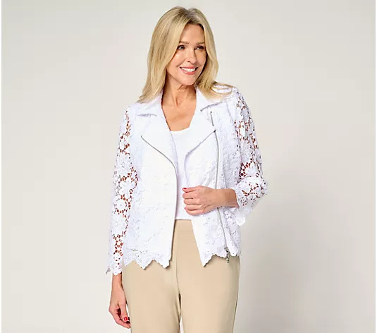 Make Your Selection: GRAVER Susan Graver Lace Puff Shoulder Moto Jacket | QVC