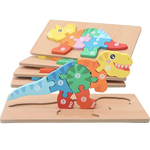 MONTESSORI MAMA Toddler Puzzles for Kids Ages 3-5 Dinosaur Puzzle 5-Pack, Montessori Toys for 3 Year Olds, Toddler Toys Age 2-4 Gifts for 3 Year Old Boys Girls, Wooden Puzzles for Toddlers | Amazon (US)
