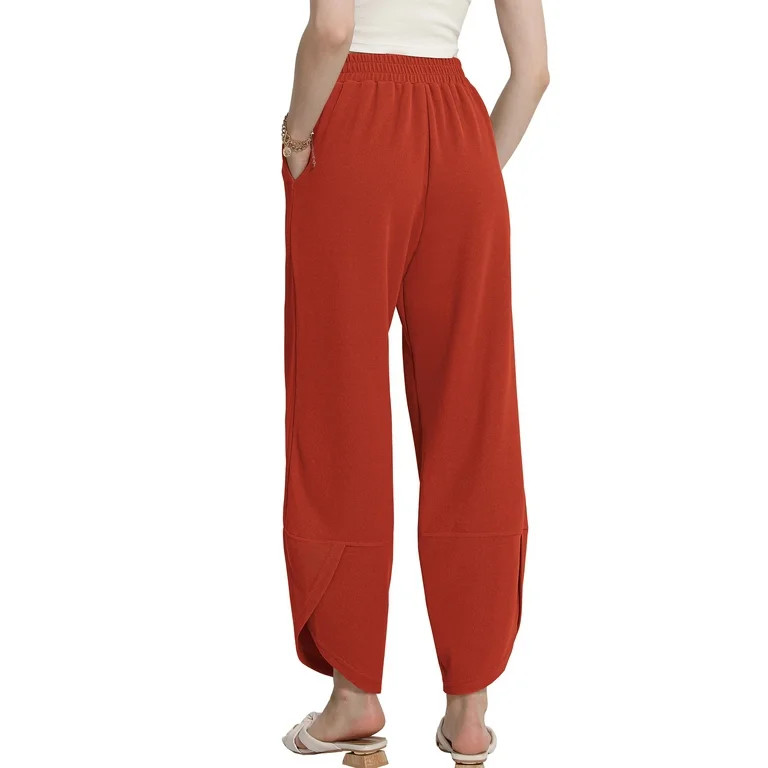 MINTREUS Womens Baggy Wide Leg Harem Pants Casual Elastic Waisted Palazzo Pants with Pockets | Walmart (US)