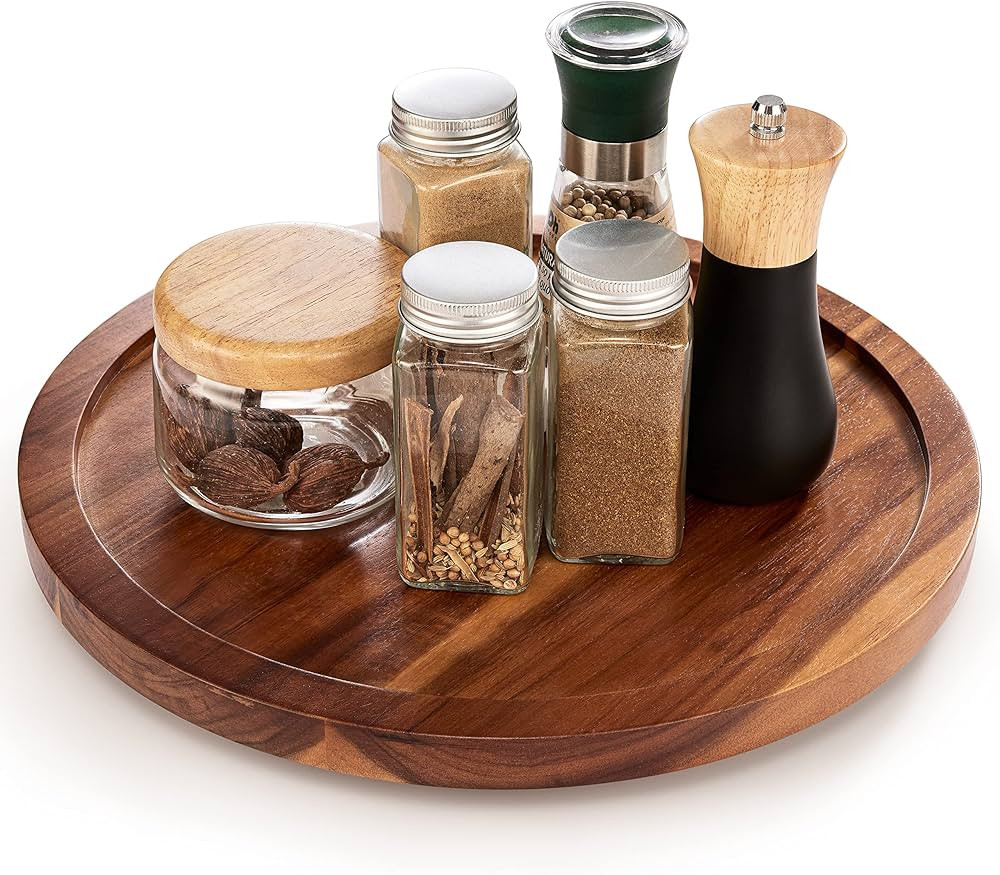 TIDITA 13" Acacia Lazy Susan Organizer for Table - Wooden Lazy Susan Organizer for Cabinet - Kitc... | Amazon (US)