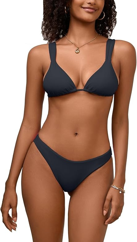 Womens Two Piece Bikini Sets Cheeky Triangle Swimsuits Adjustable Straps Curvy Hipster Bathing Su... | Amazon (US)