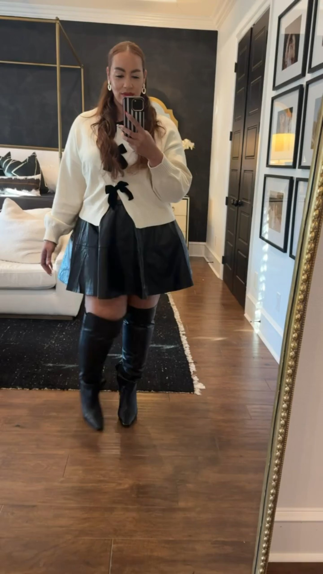 Affordable but make it chic 🎀 The cutuest bow cardigan from Amazon paired with a faux leather mini and classic tall boots 🖤

#LTKootd #LTKMidsize #LTKgrwm