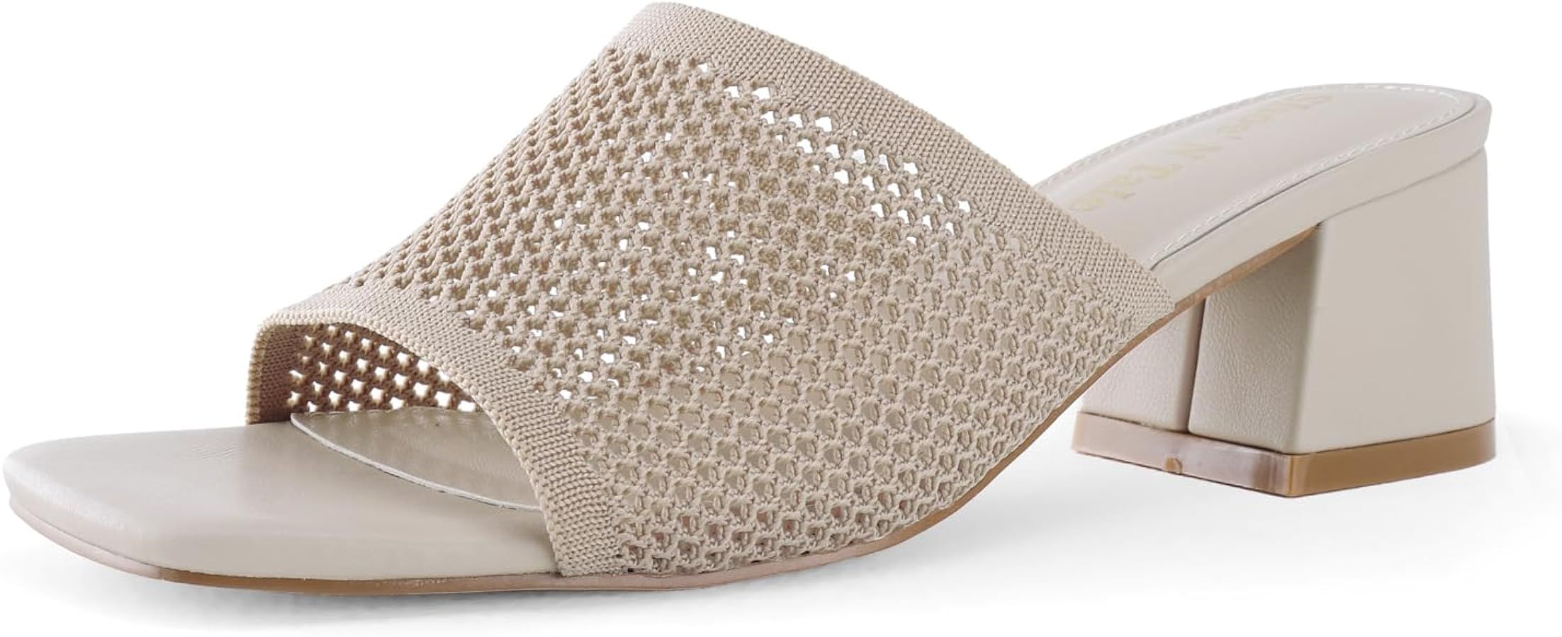 Shoe'N Tale Knit Heeled Sandals For Women Square Open Toe Heeled Mules Chunky Block Low Heel Slip... | Amazon (US)
