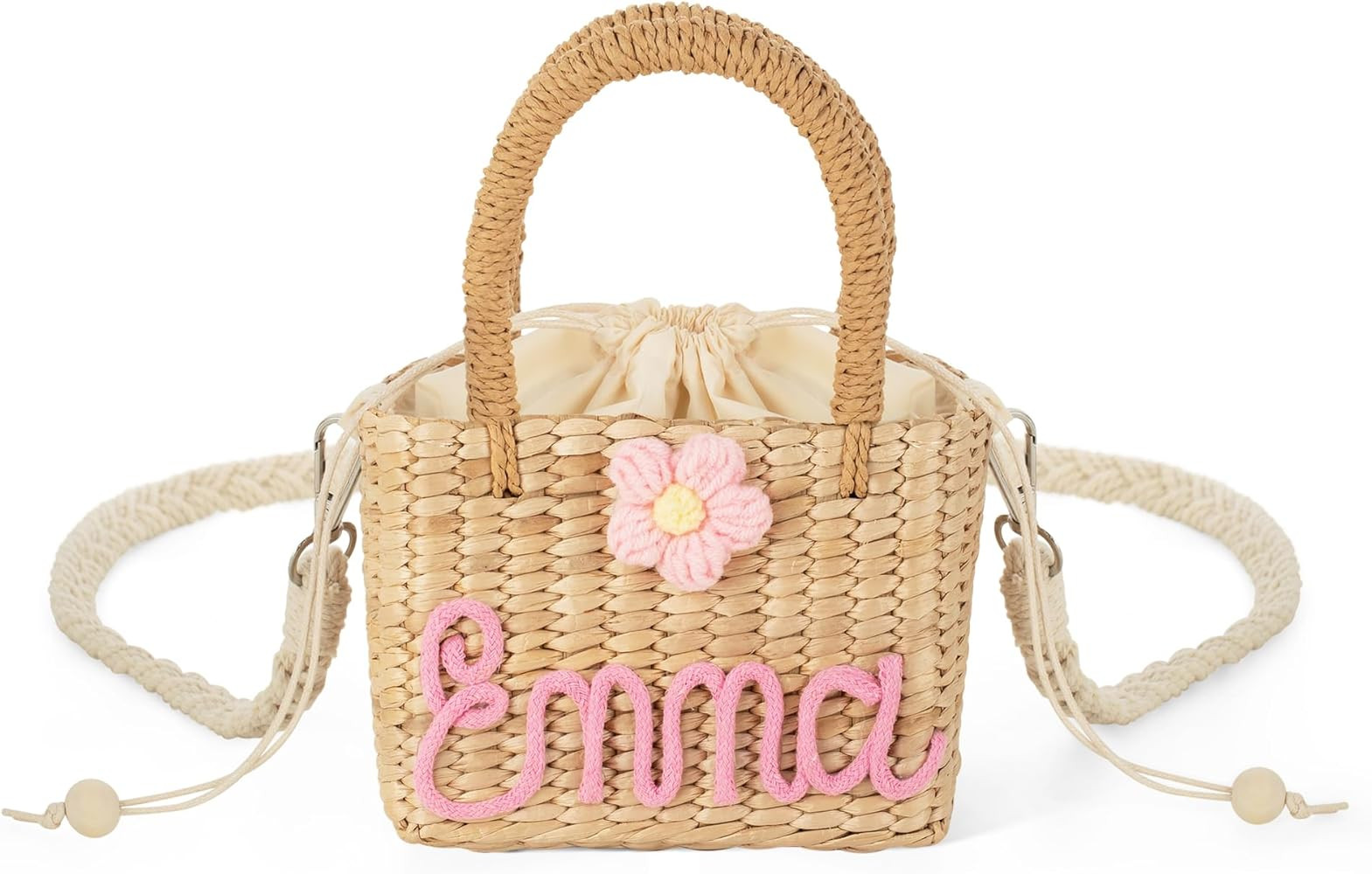 Personalized Kids Straw Crossbody Bag with Name and Flower - Girls Mini Purse for Beach and Outin... | Amazon (US)