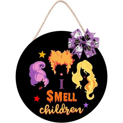 Halloween Hocus Pocus Door Sign I Smell Children Hanging Sign For Front Door Halloween Wooden Door Hangers Wreath With Bow For Halloween Home Outdoor | Wayfair Professional