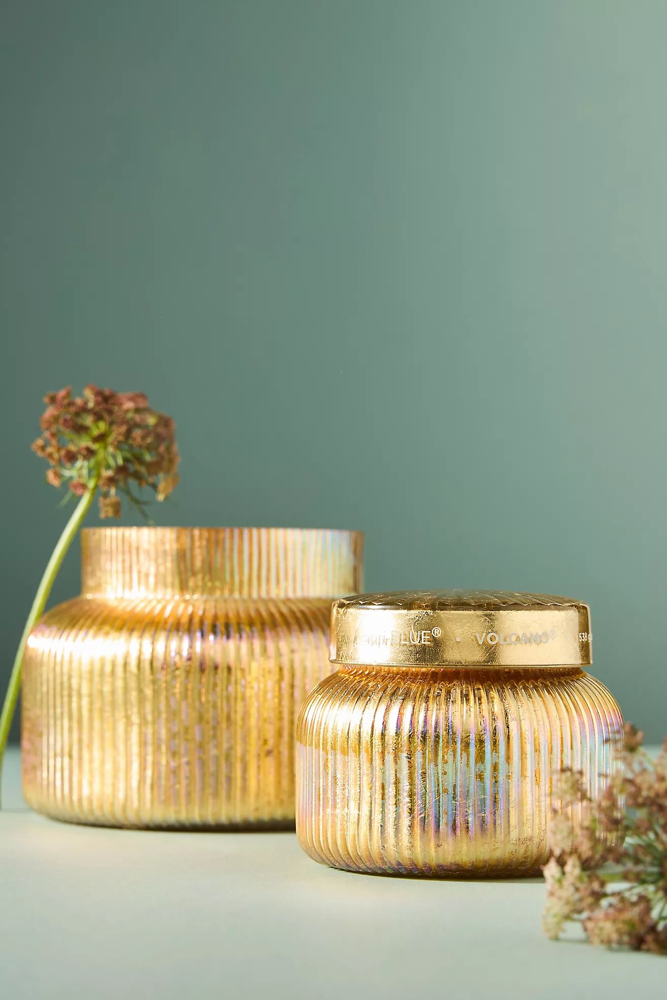 Capri Blue Volcano Gold Ribbed Jar Candle | Anthropologie (US)