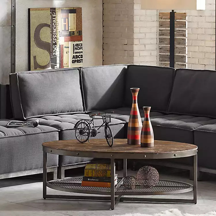 Brown Wooden and Metal Sheridan Oval Coffee Table | Kirkland's Home