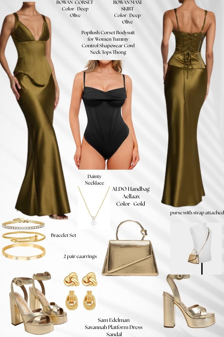 Gorgeous green satin skirt, paired with a shapewear cowl neck bodysuit, gold accessories, and lovely gold platform heels 🔥

#LTKootd #LTKHoliday #LTKSaleAlert