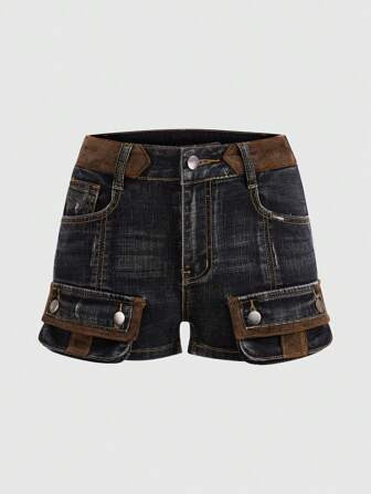 ROMWE Grunge Punk Vintage Style Distressed Denim Shorts With Slim Fit, PatchCargo Design & Multip... | SHEIN