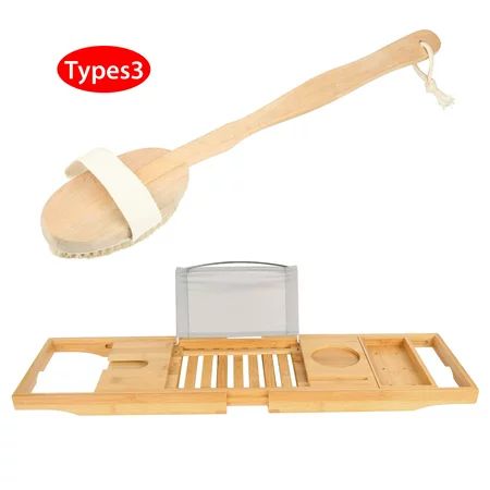 iMountek Bath Brush 15"" Long Handle Shower Body Back Scrubber w/Bamboo Bathtub Tray (Types3) | Walmart (US)