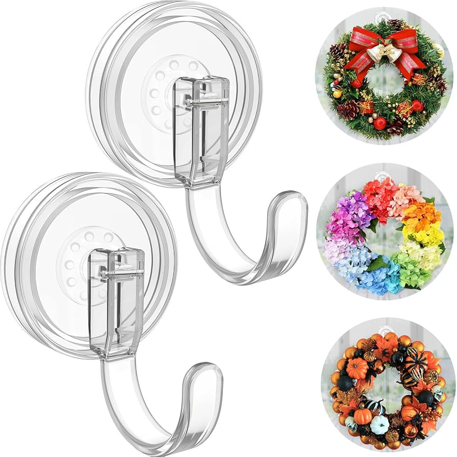 Clear Wreath-Hanger, 22 LB Strong Suction-Cup-Wreath-Hooks, 2 Pack Wreath-Door-Hanger Easter Hall... | Amazon (US)
