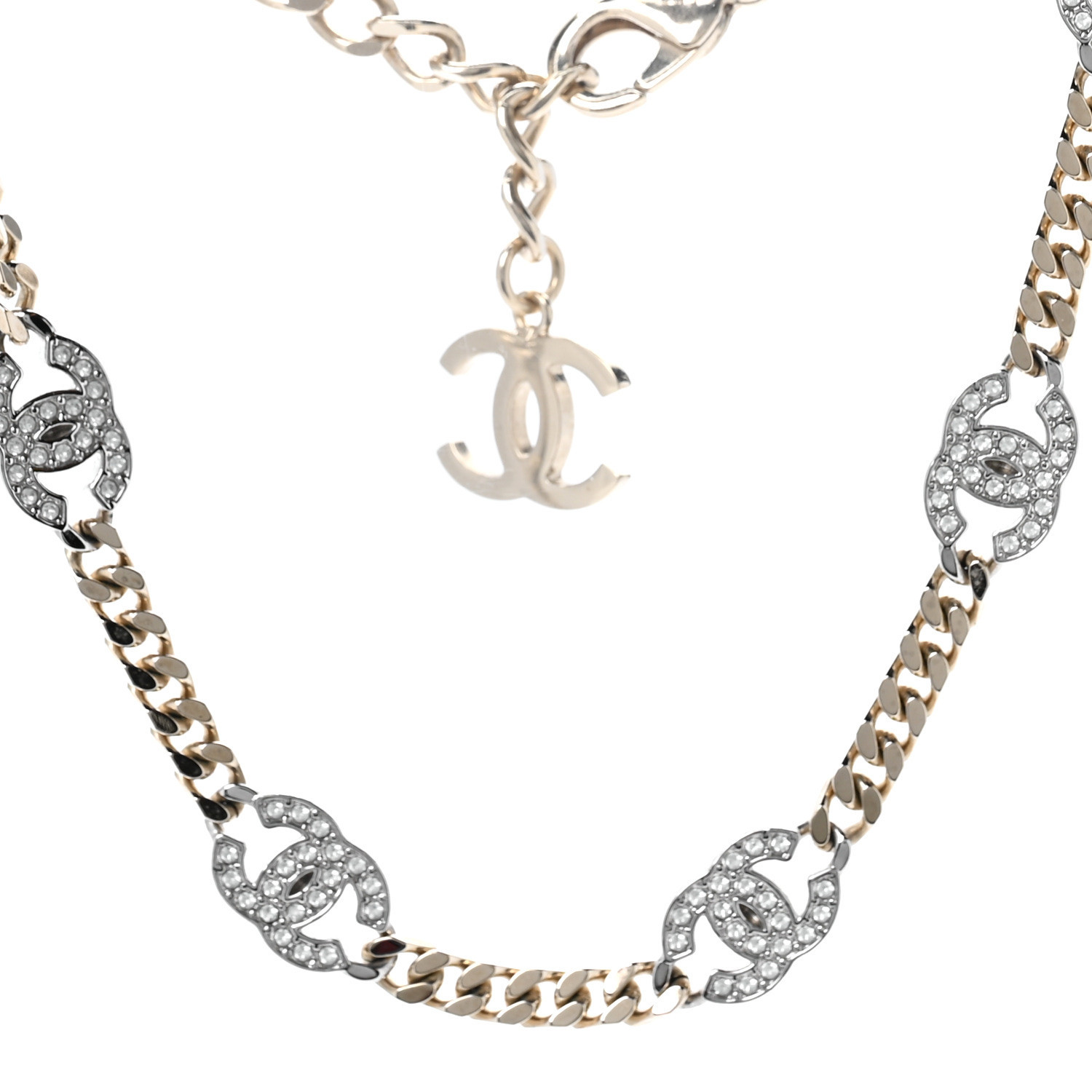 Crystal Chain CC Link Choker Gold Silver | FASHIONPHILE (US)