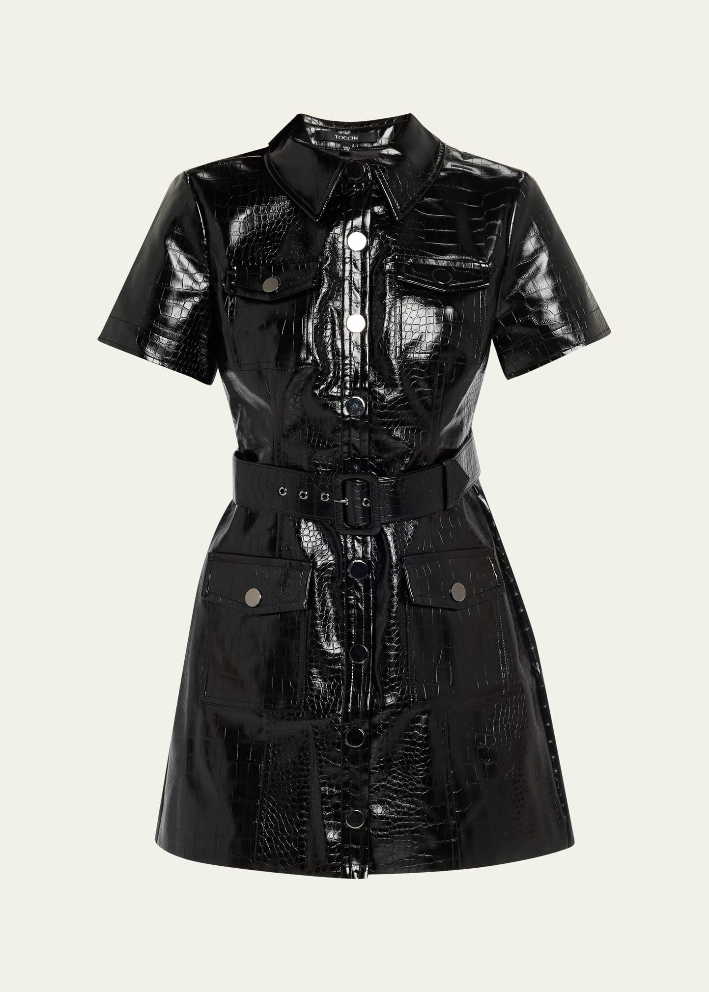 Toccin Lydia Croc-Embossed Vegan Leather Mini Shirtdress | Bergdorf Goodman