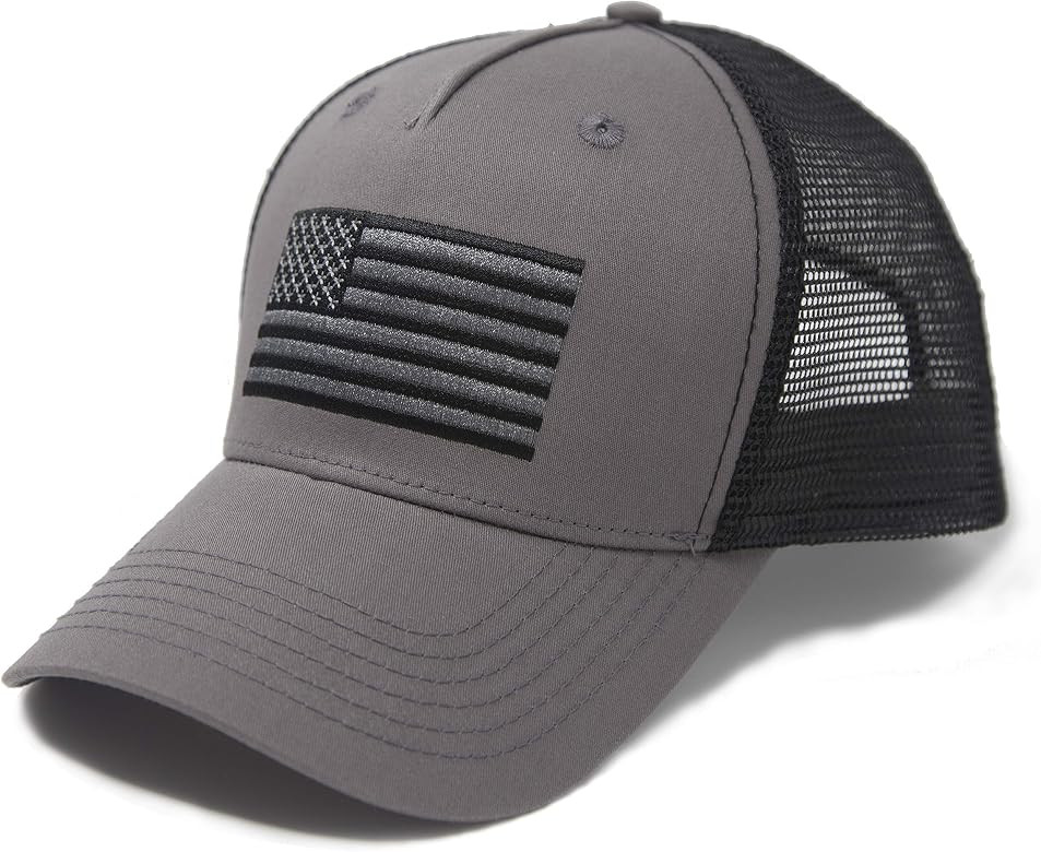 International Tie Grey and Black American Flag Hat for Men and Women - USA Flag Patriotic Trucker... | Amazon (US)
