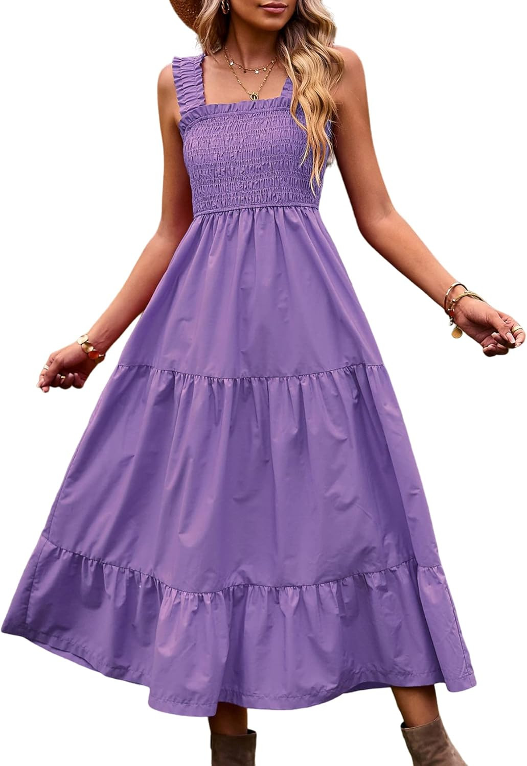 Vaiaye Women's Summer Maxi Dress 2023 Casual Boho Sleeveless Spaghetti Strap Smocked Long Flowy T... | Amazon (US)