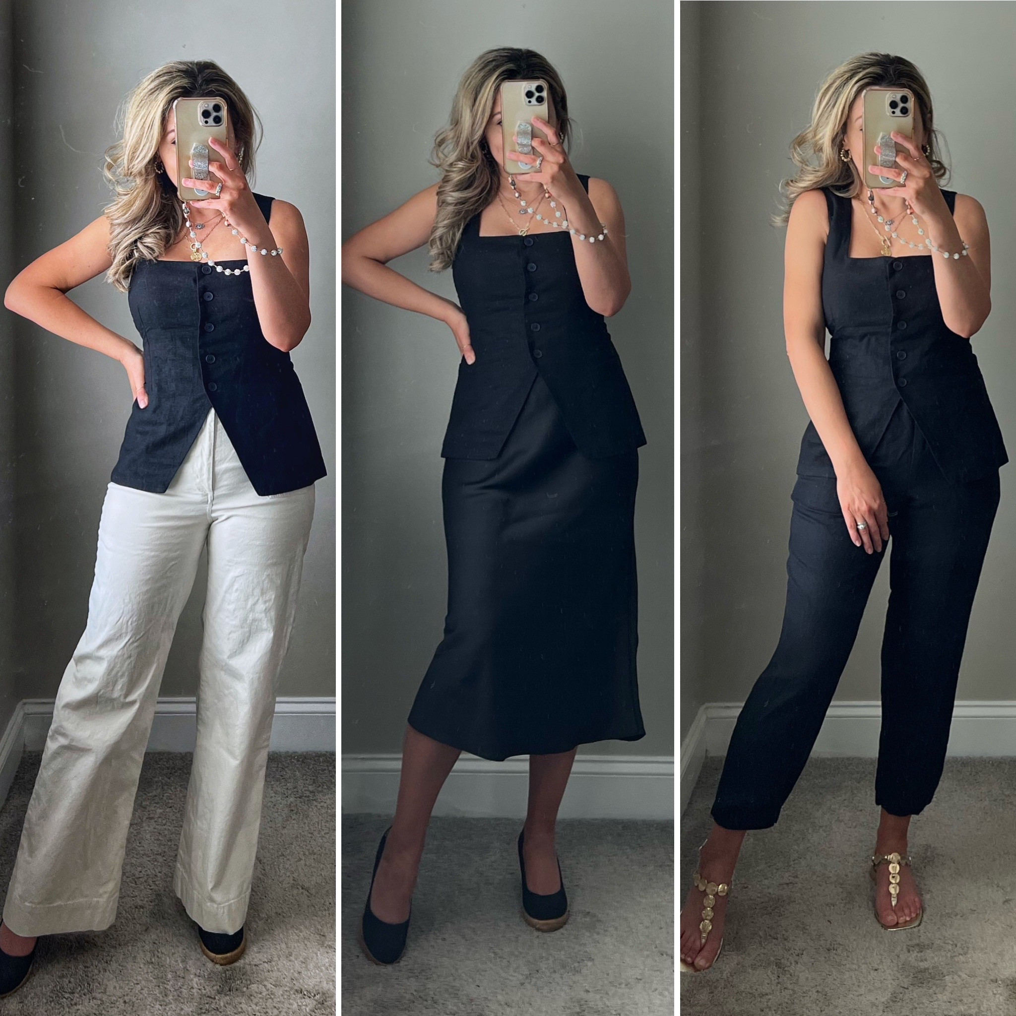 Same linen vest paired with different bottoms, capsule wardrobe, neutrals, classic style 

#LTKShoeCrush #LTKSaleAlert #LTKStyleTip