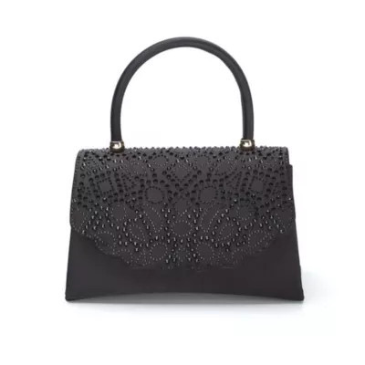 Lady Couture Kaite, Scallop Flap Rhinestone Satin Evening Bag, Black | Belk