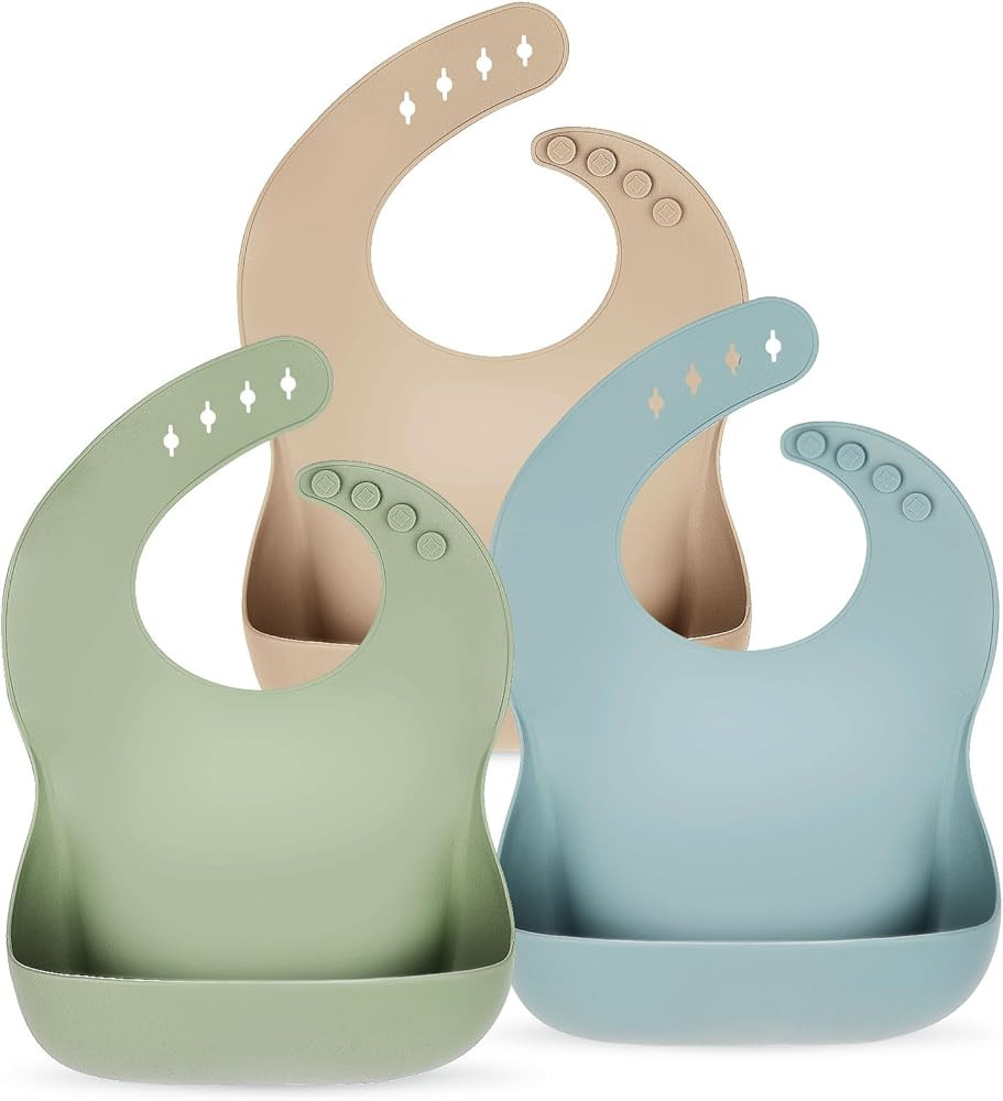 Silicone Bibs for Babies Toddler Set of 3, BPA Free, Soft Adjustable Waterproof Bibs for Feeding ... | Amazon (US)