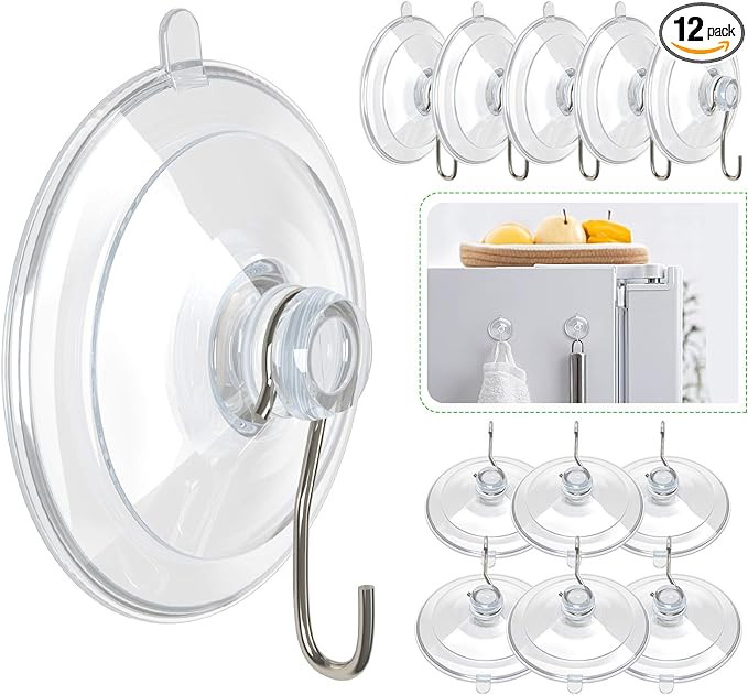 HangerSpace Suction Cup Hooks, 1.77 Inches Clear PVC Suction Cups with Metal Hooks Removable Smal... | Amazon (US)