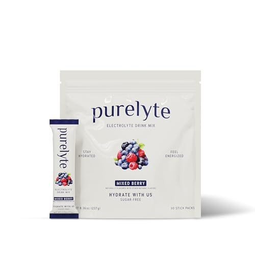 PURELYTE Electrolyte Drink Mix – Sugar-Free Hydration Powder Packets – Clean Electrolytes with Trace Minerals – Keto, Vegan, Gluten-Free – No Artificial Sweeteners – 30 Sticks – Mixed Berry | Amazon (US)