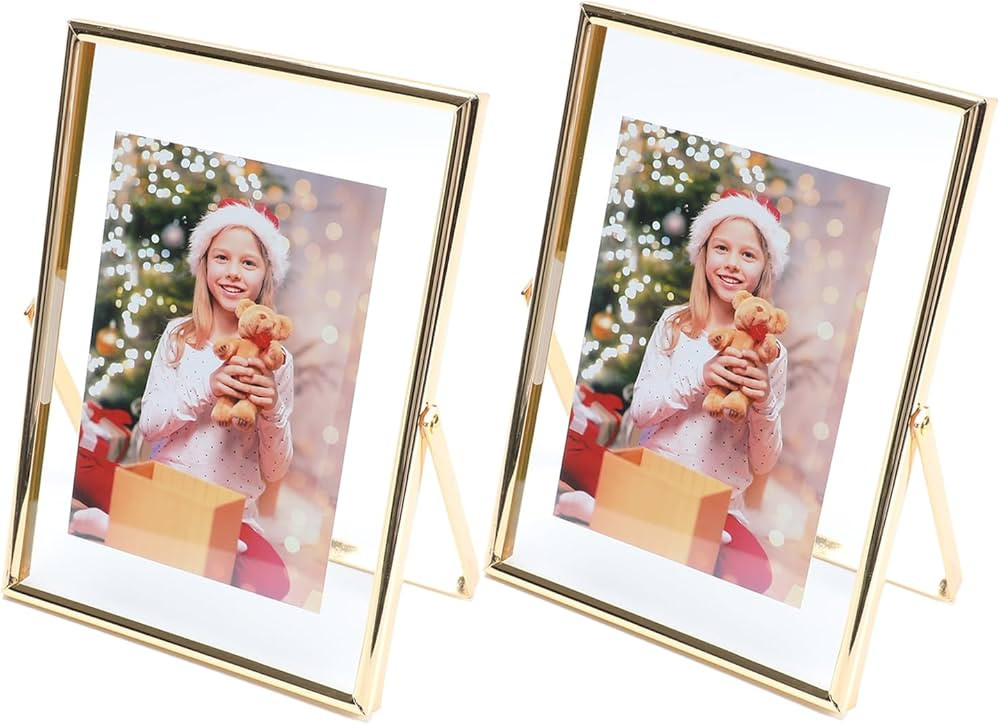 Gold Floating Frame (5"x7", Vertical, 2 Set), For Picture 4x6, 3.5x5,2x3, Tabletop Shelf Photo Fr... | Amazon (US)