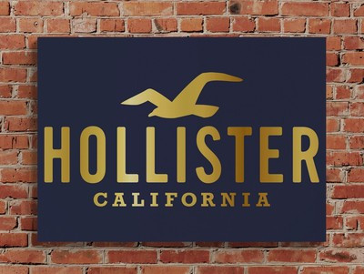STUNNING RARE HOLLISTER DISPLAY SIGN *MIRRORED GOLD THICK METAL*STORE ADVERT ART | eBay US