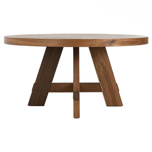 Padilla Rustic Lodge Brown Oak Wood Round Dining Table - 60"W | Kathy Kuo Home