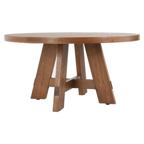 Padilla Rustic Lodge Brown Oak Wood Round Dining Table - 60"W | Kathy Kuo Home