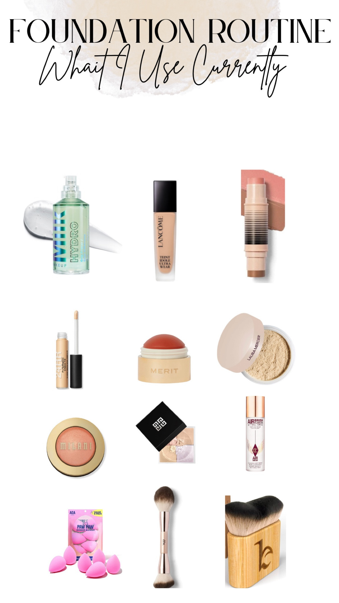 Foundation 235n 
Concealer NC25 
Blush luminoso
Merit blush persimmon
Dibs - spill the tea 
Givenchy powder lightest shade 
#makeup #foundation #beauty #primer #blush #powder #lancome #milk #dibs 

#LTKunder100 #LTKbeauty #LTKFind