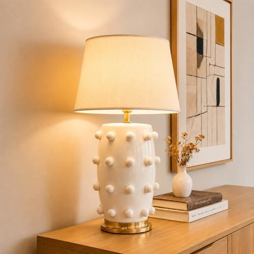 Modern White Ceramic Table Lamp, 27" Linden Ball | Tapered Drum Shade, Farmhouse, Large Nightstan... | Amazon (US)
