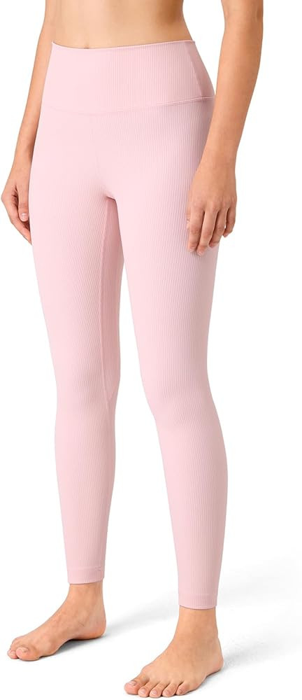 YUNOGA Women's Ribbed High Waisted Tummy Control Leggings Buttery 25" Inseam Workout Yoga Pants | Amazon (US)