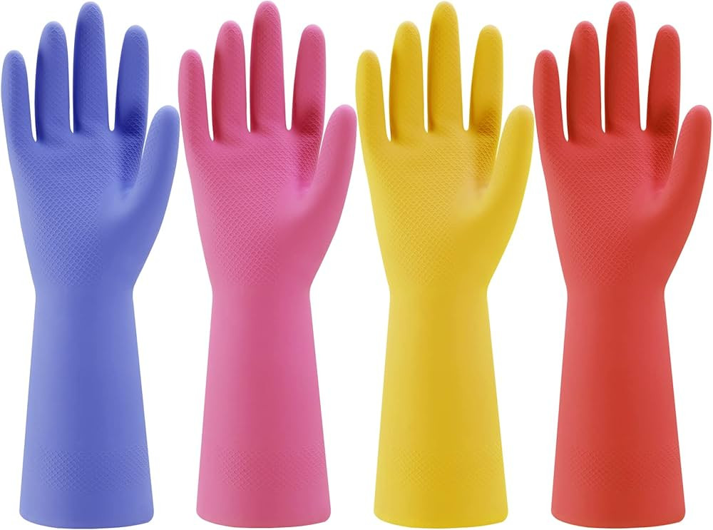 Rubber Kitchen Dishwashing Gloves - 4 Pairs Colorful Reusable Household Cleaning Gloves for Washi... | Amazon (US)