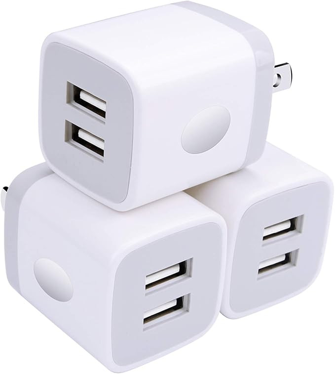 Wall Charger, USB Brick 3Pack 2.1A/5V Dual Port USB Plug Charger Cube Power Adapter Fast Charging... | Amazon (US)