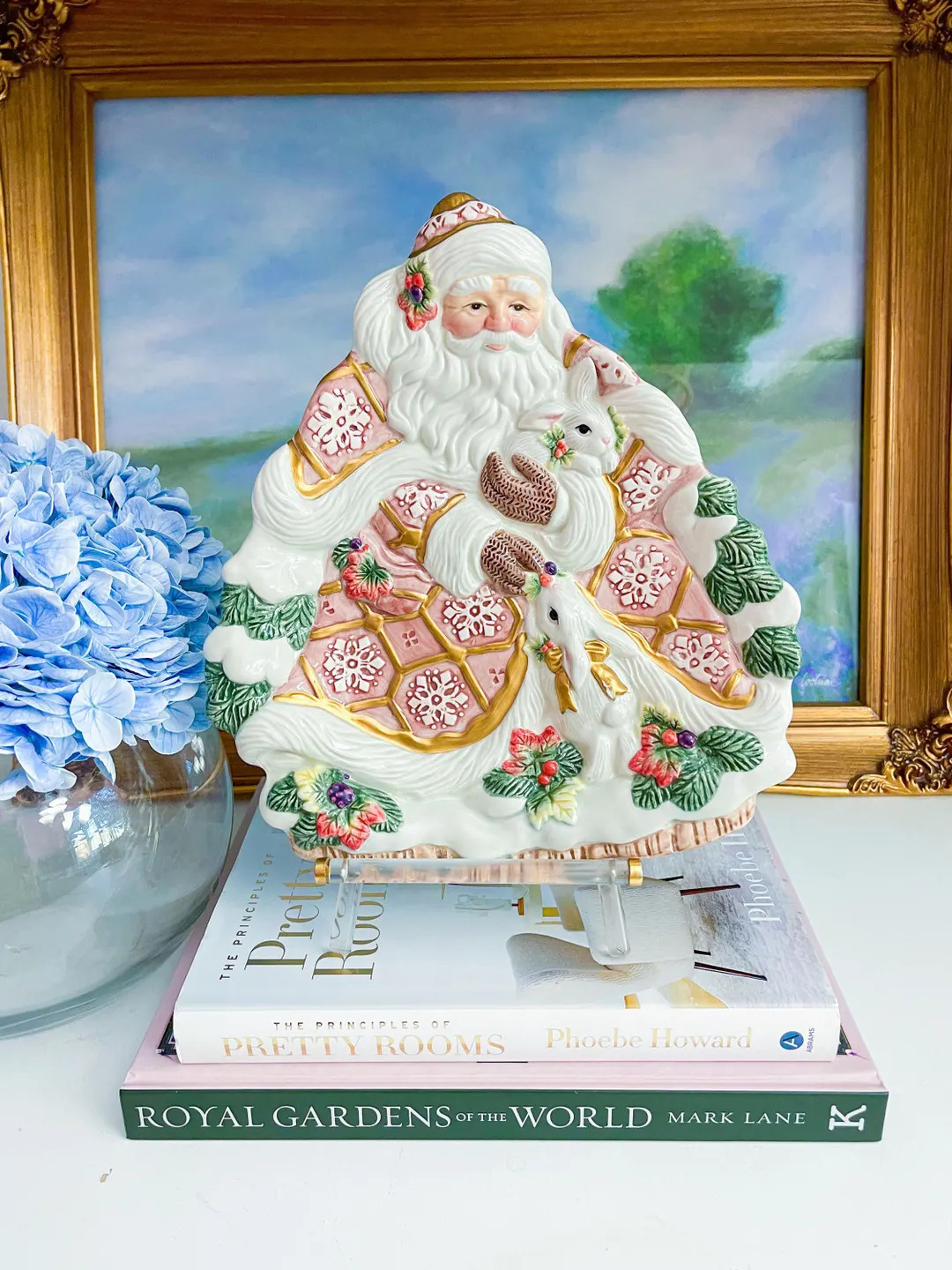 Vintage Fitz and Floyd Snowy Woods Pink Santa Christmas Cookie Plate Chinoiserie Chic Home Decor ... | Etsy (US)