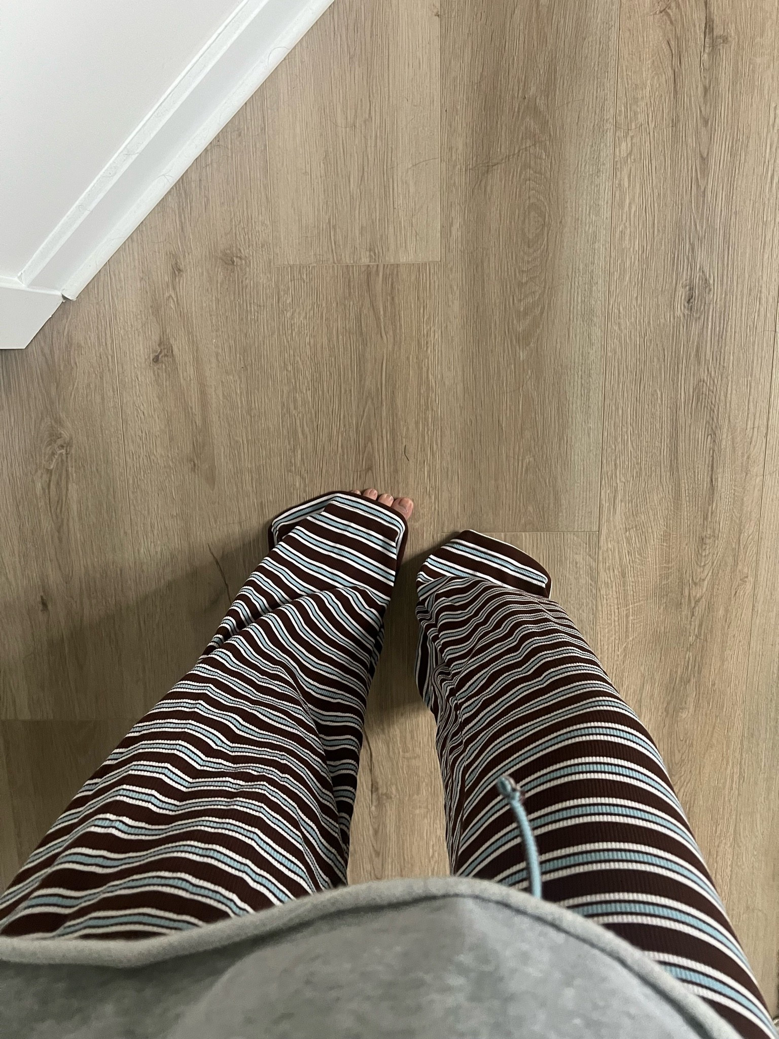 Striped blue and brown lounge pants from target !! Sized up